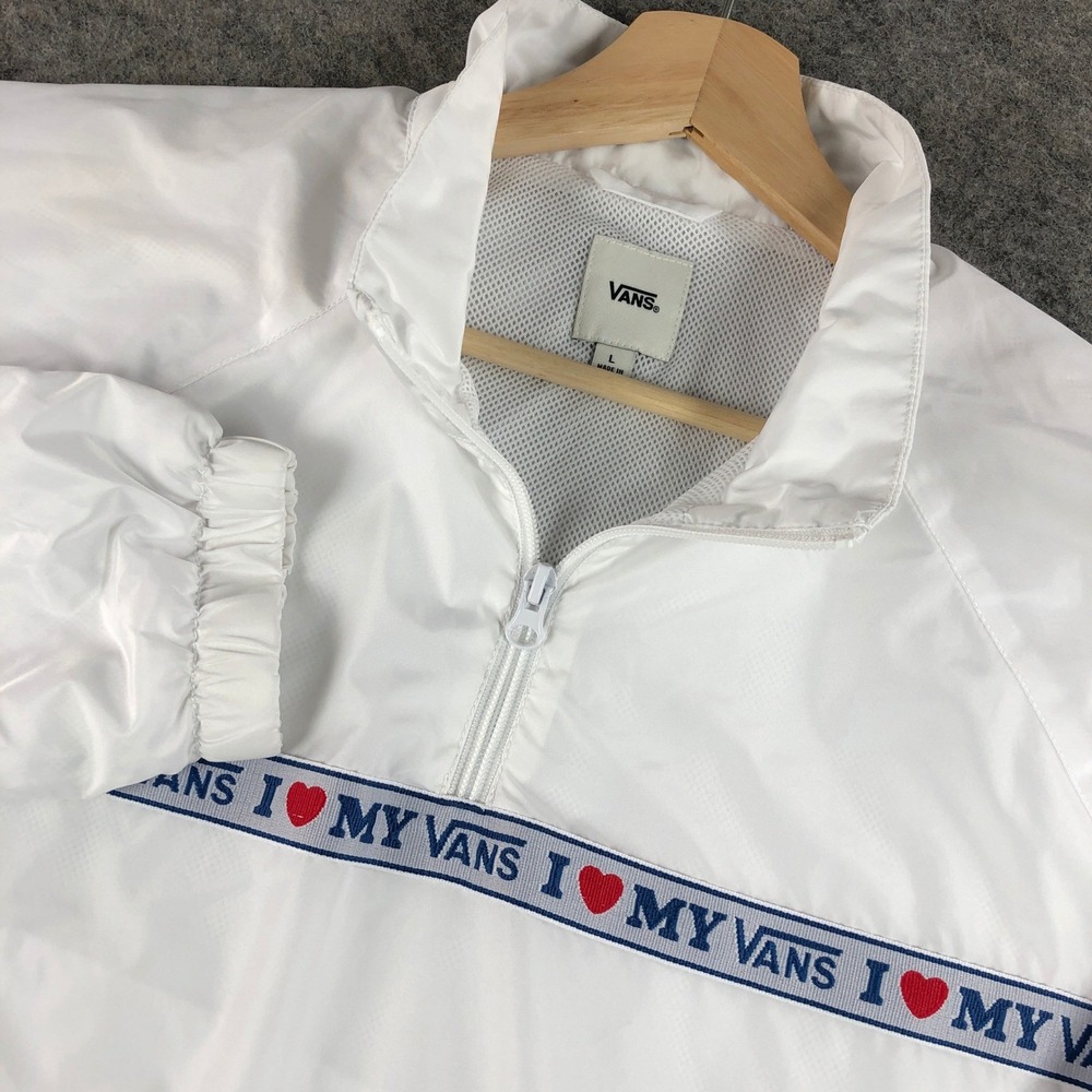 Vans White I Heart My Vans Crop Windbreaker Jacket Womens Size L Layering